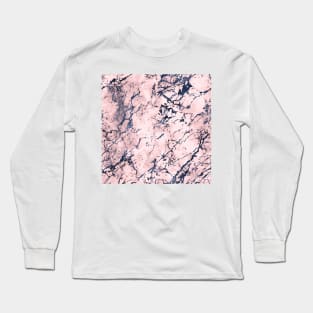 Navy Blue and Pink Marble Long Sleeve T-Shirt